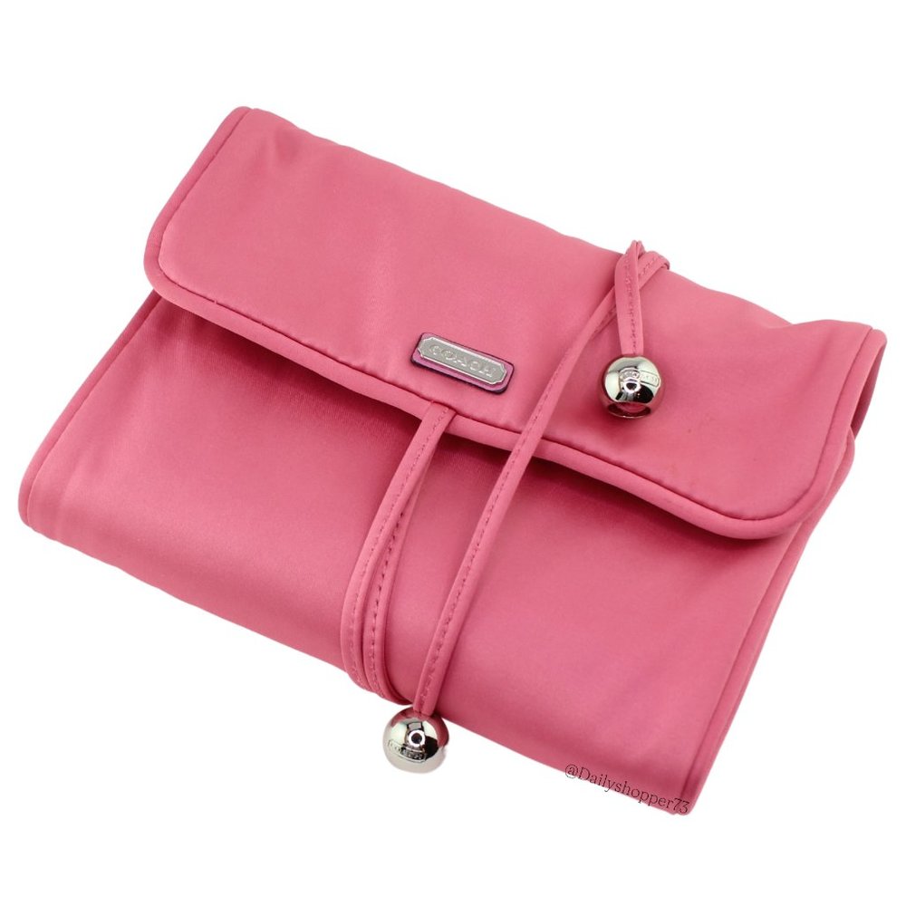 Coach Women's Large Pink Satin Jewelry Roll Travel Organizer - Picture 2 of 6